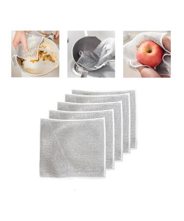 5Pcs Multipurpose Wire Dishwashing Rags for Wet and Dry Double Layer Non-Scratch Scrubbing Wire Dishwashing Rags Reusable Wire Dishwashing Rag Dish Towels for Counters Stove Tops Easy Rinsing