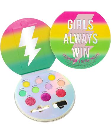 Expressions Girls Always Win Glisten & Glitter Makeup Palette 10 Color Eyeshadow Palette & Blush Makeup Novelty Beauty Set  Fold Out Compact with Mirror  Cute Makeup Kit Gifts for Girls Aesthetic Makeup - Washable  Non-T...