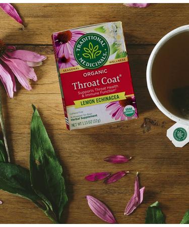 Traditional Medicinals Organic Throat Coat Lemon Echinacea Herbal Tea - 32 Tea Bags - Buy Online on GoSupps.com