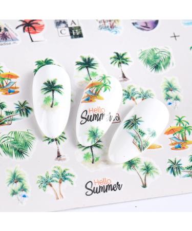 Summer Nail Art Stickers & Decals - Water Transfer Palm Tree & Coconut Design - 12Pcs for Women & Girls - Buy Online on GoSupps.com