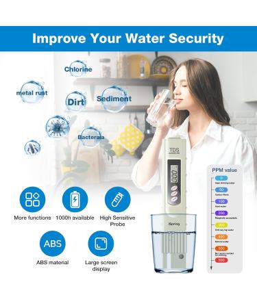 ISpring TDS Meter - High Accuracy Water Quality Tester for Drinking Water Pools & Aquariums | PPM Measurement with LCD Display - Buy Online on GoSupps.com