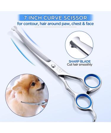 Gimars 6 in 1 Professional Titanium Coated Stainless Steel Dog Grooming Scissors - Safety Round Tip Heavy Duty Pet Scissors for Dogs, Cats, and More - Blue - Buy Online on GoSupps.com