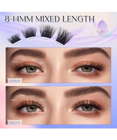 LZM Natural Look Individual Lashes | 8-14mm Mixed DIY C Curl False Lashes | Thin Band Wispy Cluster & Soft Cat Eye Lashes - Luckies 12mm - Buy Online on GoSupps.com