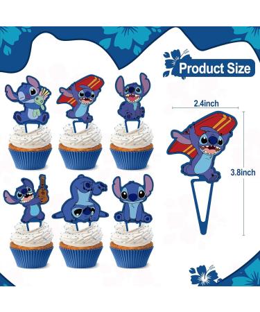 NIAYOU 24 Pcs Blue Cupcake Toppers- Blue Stitch Themed Cake Decorations Cartoon Happy Birthday Cupcake Toppers for Boys Girls Kids Birthday Party Supplies - Buy Online on GoSupps.com