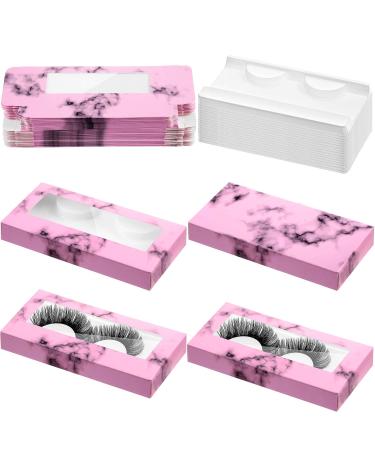 60 Pieces Empty Eyelashes Packaging Box and Tray, 30 Empty Lash Box Case Soft Paper Eyelash Box Eyelash Holder Case Empty Eyelash Case Eyelash Container with 30 Lash Tray Lash Case (Marble)