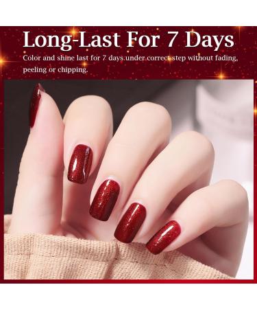 Glitter Nail Polish Wine Red Glitter Nail Varnish Long Lasting Chip Resistant & Quick Drying Nail Polish Gel for Women Girls Christmas DIY Nail Art at Home 10ML (Wine Red Glitter) - Buy Online on GoSupps.com