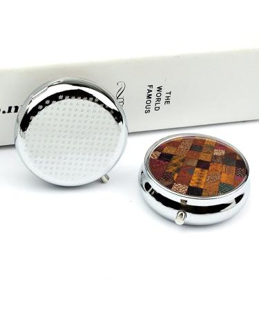 Round African Patchwork Print Pill Box - 3 Compartment Portable Medicine Organizer | Decorative Metal Pocket Pill Case - Buy Online on GoSupps.com