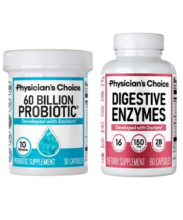 Physician's CHOICE Advanced Gut Health Bundle: 60 Billion Probiotics 30ct + Digestive Enzymes 60ct for Digestive Gut and Immune Health Supports Occasional Constipation Diarrhea Gas and Bloating Standard-Probiotic-Enzyme Bundle