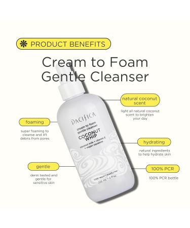 Pacifica Beauty Coconut Whip Cream to Foam Cleanser - Vegan Facial Cleanser with Vitamin E & Squalane - Hydrating & Purifying Skincare 8 fl oz - Buy Online on GoSupps.com