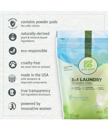 Grab Green 3-in-1 Laundry Detergent Pods - Fragrance Free, 60 Loads (2lbs 6oz) - Buy Online on GoSupps.com
