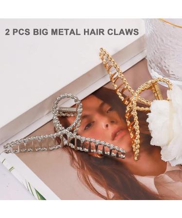 2 Pcs Metal Hair Clips for Women - Gold & Silver Nonslip Claw Clips for Thick Hair - Wedding & Bridal Accessories - Jumbo Size Type B - Buy Online on GoSupps.com