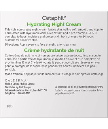 Cetaphil Hydrating Night Cream for Face (48gr) - Made with Hyaluronic Acid and Olive Oil Extract - 24Hr Intense Hydration - Fragrance-Free Paraben-Free - For Dry and Sensitive Skin Hydrating Night Cream (48g) - Buy Online on GoSupps.com