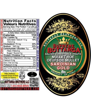 "Sardinian Gold" - Authentic Sardinian Bottarga/Kosher - Approx 105gr 100-110 g (Pack of 1) - Buy Online on GoSupps.com