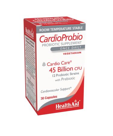 HealthAid CardioProbio Heart & Microbiome Support Probiotic Supplement 45 Billion CFU 12 Vegan Strains + Prebiotic 30 Vegetarian Capsules