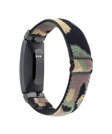 YOSWAN Adjustable Elastic Watch Band Compatible with Fitbit Inspire 2/ Inspire HR/Inspire, Soft Nylon Stretchy Strap Wristbands Accessories Replacement Bands for Fitbit Inspire Women Men Black Green Camo