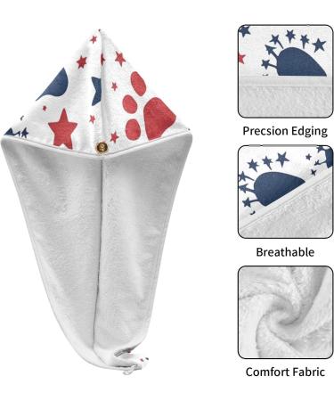 Blue Red Dog Footprints Hair Towel 2 Pack - Super Absorbent Quick Dry Turbans for Women & Girls - Buy Online on GoSupps.com