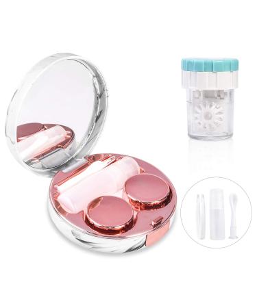 Contact Lens Travel Kit with Cleaner Washer, Portable Contact Box with Mirror Tweezers Remover Tool Solution Bottle for Daily Outdoor Rose Gold