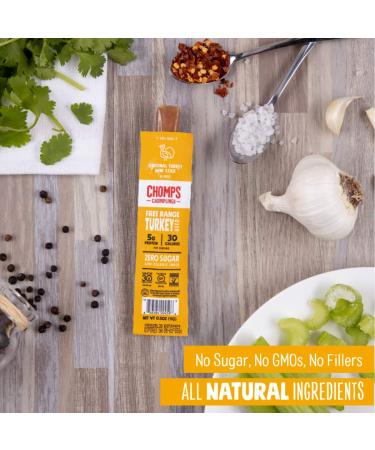 CHOMPS Mini Free Range Turkey Jerky Sticks - Keto, Paleo, Whole30 Approved - High Protein, Low Carb Snack - Gluten, Sugar, Nitrate Free - 24 Pack - Buy Online on GoSupps.com