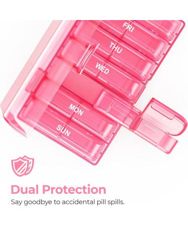 Shop AUVON XL Weekly Pill Organizer - 2 Times a Day Easy Fill Design 7 Day AM PM Pill Box for Travel - Vitamins Supplements Fish Oils - A-Pink - Buy Online on GoSupps.com