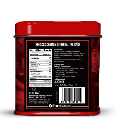BLUE TEA - Hibiscus Chamomile Herbal Tea - 18 Tea Bags || CAFFEINE FREE || CHRISTMAS TEA GIFTS | Vegan - Gluten Free - Non-GMO | Eco-Conscious Tin Packaging - Buy Online on GoSupps.com