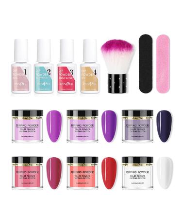 Roseflower Dipping Powder Nails Kit 6 Colors Nude Dip Nails Powder Starter Kit with Base Coat Top Coat Staubinel Nail Fee - Diy Salon Manikure at Home - BLASSING GLING SHING LAITS HAINTED SHOULD for 3 weeks - Buy Online on GoSupps.com