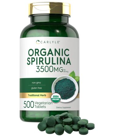 Carlyle Organic Spirulina Tablets 3500mg | 500 Count | Non-GMO & Gluten Free Supplement