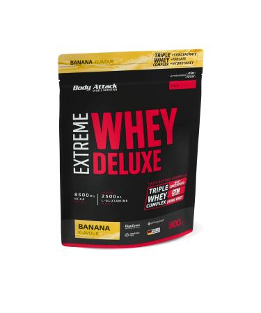 Body Attack Extreme Whey Deluxe - Banana Cream 900g - Made in Germany - Protein powder with amino acids triple whey complex CFM Whey Isolate perfectly soluble protein powder low in fat sugar arm Banana Cream 900 G (1 Pack)