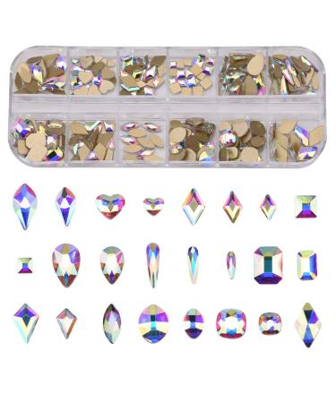 240pcs Popular 12 Styles FlatBack Crystals Mix Sizes Multi Shapes Glass Crystal AB Rhinestones For Nail Art Craft 3D Decorations Flat Back Stones Gems Set Box BST200117E