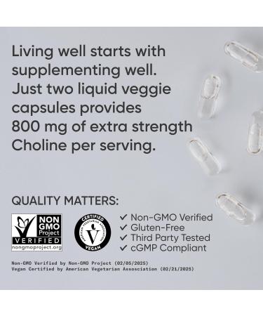 Sports Research Extra Strength Choline 800 mg - Essential Nutrient Featuring VitaCholine for Focus Support - Vegan Certified Non-GMO Gluten Free - 60 Liquid Capsules - Buy Online on GoSupps.com