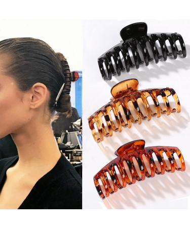 Hair Claw Clips for Thick Hair - 3pcs 4.3’’ Plastic Nonslip Jumbo Hair Clips Strong Hold Large Hair Jaw Clips Big Hair Clips Hair Styling Accessories for Women Girls Bodian-3pcs