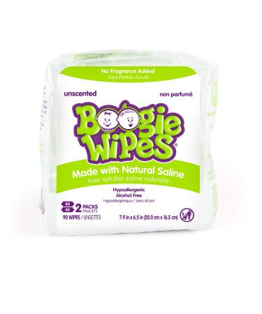 Baby Wipes Unscented by Boogie Wipes, Wet Wipes for Face, Hand, Body & Nose, Made with Vitamin E, Aloe, Chamomile and Natural Saline, 90 Count (Packaging May Vary)