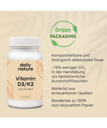 Dailynature Vitamin D3 + K2 | 180 Tablets | 5 000 IU D3 & 100 g K2 | Vegetarian Gluten-Free & Lactose-Free Dietary Supplement | Laboratory Tested - Buy Online on GoSupps.com