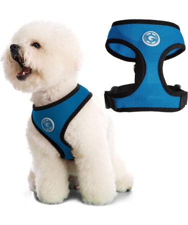 Gooby Soft Mesh Dog Harness - All Weather Mesh Head-in Small Dog Harness with D Ring Leash - Perfect on The Go Breathable Dog Harness for Medium Dogs No Pull and Small Dogs for Indoor and Outdoor Use Small chest (11.7515.5") Sea Blue