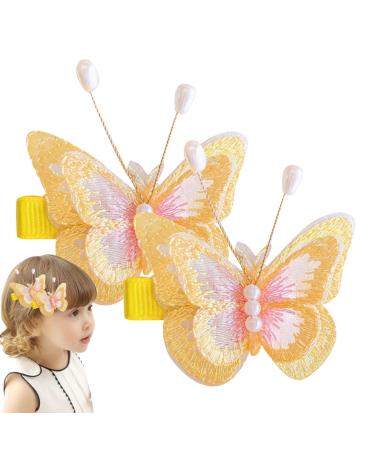 Butterflies Clips for Hair - Moving 3D Hair Decor - Cute Sparkly Clamps Pins Flying Butterflies with Shiny Rhinestone Women Girls Hair Accessories for Bride Weddings Rowces A Pair of Yellow Embroidered Butterflies