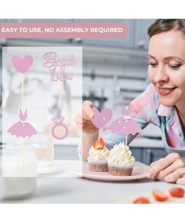 Cobee Ros gold Glitter Bride to Be Cupcake Toppers - 24 Heart Ring Picks for Bridal Shower Engagement & Bachelor Party Cake Decorations - Buy Online on GoSupps.com