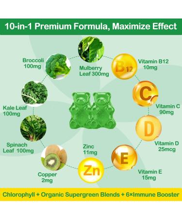 Organic Chlorophyll Gummies with Supergreens - Natural Antioxidant, Energy Boost, Immune Support - 2 Pack (120 Vegan Gummies) - Buy Online on GoSupps.com