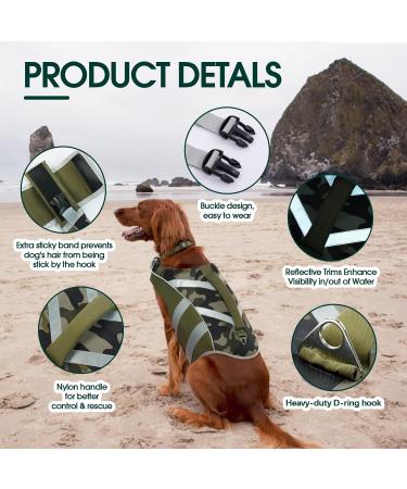 Kuoser Dog Life Jacket - Durable & Buoyant Dog Swimming Vest for Small Medium & Large Dogs - High Safety in Green Camouflage - Buy Online on GoSupps.com