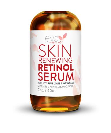 Eva Naturals Retinol Serum for Face with Hyaluronic Acid, Vitamin E & Organic Aloe - Retinol Face Serum that Reduce Wrinkles, Fine Lines & Dark Spots - Vitamin A, Anti Aging Serum (Double Sized 2oz Bottle) Regular 2 Fl Oz (Pack of 1)