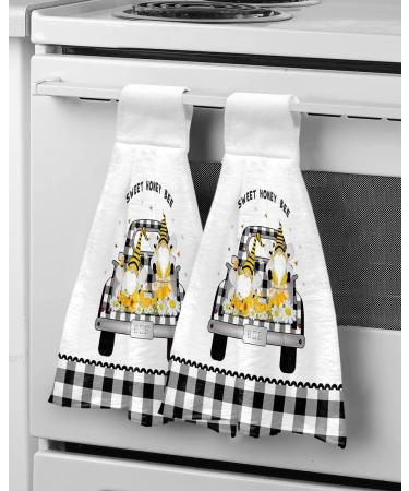 Farmhouse Gnome Honeybee on Truck Country Plaid Hand Towels - Set of 2 | Absorbent Kitchen and Bathroom Towels | Durable Hanging Washing Cloths for Home Cleaning Decor - Buy Online on GoSupps.com