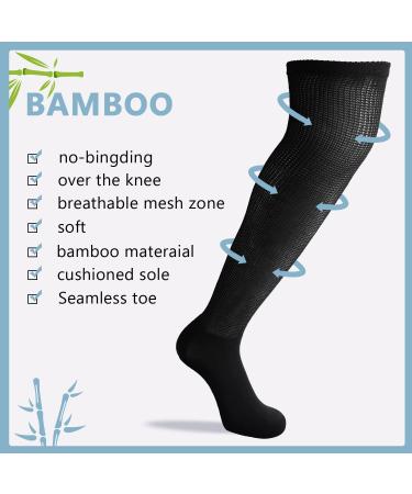 Athlemo Men's Bamboo Diabetic Over Knee Socks - 4 Pack, Black/White, Size 10-13 - Buy Online on GoSupps.com