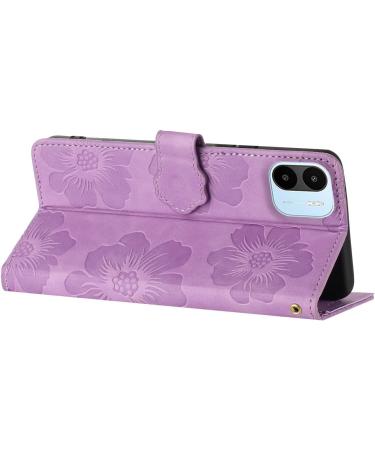 Folding Envelope with Flower Pattern for Redmi A1 - PU Leather Protective Cover with Stand Card Compartments Hand Loop & Magnetic Closure Violet - Buy Online on GoSupps.com