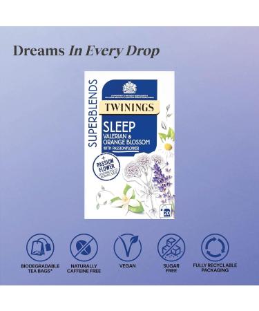 Twining Superblends Sleep Tea - Valerian Root & Orange Blossom Herbal Infusion - 80 Biodegradable Tea Bags - Buy Online on GoSupps.com