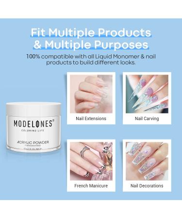 Modelones Acrylic Powder 2.12oz - Professional Clear Acrylic Nail Powder for Nail Extension, French Nail Art, 3D Flowers, and Nail Carving - Beginner-Friendly, Long-Lasting Formula - No Nail Lamp Needed - Buy Online on GoSupps.com