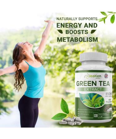 JeaKen Green Tea Capsules - 95% Polyphenol Extract for Healthy Metabolism - Rich in Caffeine & Antioxidants - 120 Vegan Capsules - Buy Online on GoSupps.com