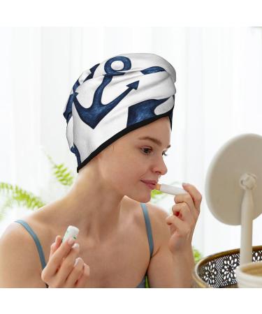 Shop Navy Blue Anchor Hair Towel Wrap - Quick Drying Hair Turban with Button | Best Hair Drying Towel | International Shipping Available - Buy Online on GoSupps.com