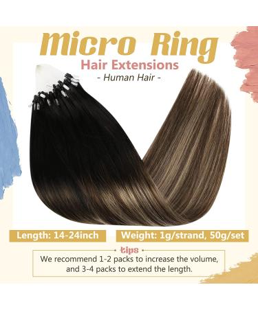 Sunny Micro Ring Human Hair Extensions - Balayage Ombre Black to Ash Blonde, 20in 50g & 22in, Pre-Bonded Micro Links - Buy Online on GoSupps.com