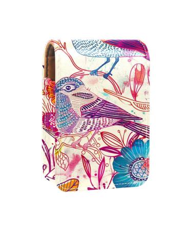 Travel Lipstick Organizer Case Lipstick Case Portable Makeup Bag With Mirror Colorful Birds and Flowers G372m3fjxk
