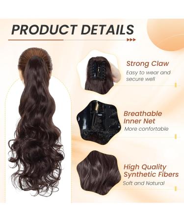 Long Wavy Dark Brown Ponytail Extension - Real Hair Claw Clip In Braid 60cm | Shop Now! - Buy Online on GoSupps.com