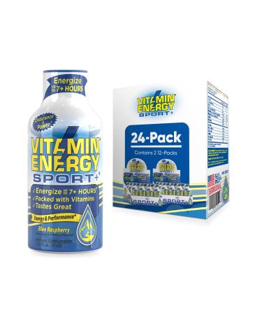 Vitamin Energy Sport+ Energy Drink Shots, Blue Raspberry Flavor, Up to 7+ Hours of Energy, 1.93 Fl Oz, 24 Count Blue Raspberry 24-Pack