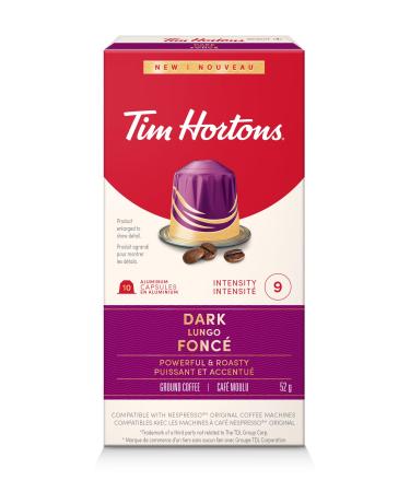 Tim Hortons Dark Lungo Capsules Nespresso Original Line Compatible Capsules 10 Count Dark Lungo 10 count (Pack of 1)